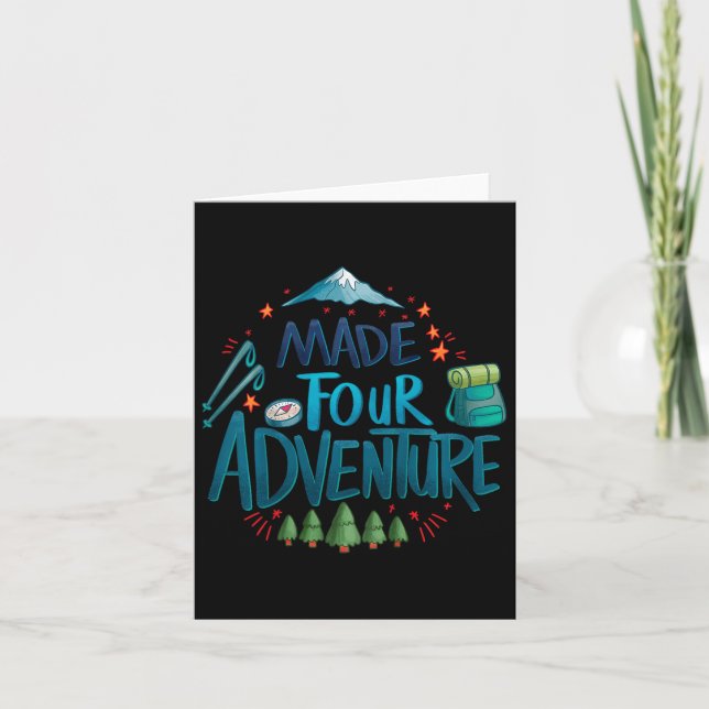 Kids Made Four Adventure 4th Birthday Party Campin Card (Front)