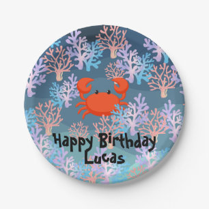 kids magical crab under the sea rainbow pastel paper plate
