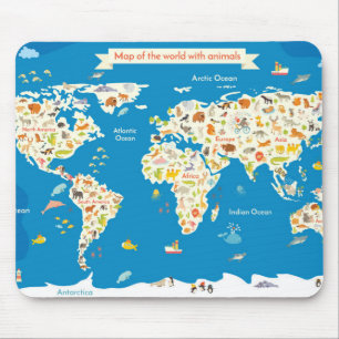 Kids Map of the World With Animals Mouse Pad