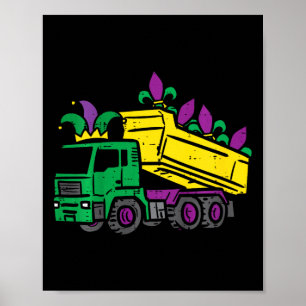 Kids Mardi Gras Dump Truck Cute Construction Boys Poster