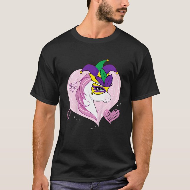 Kids Mardi Gras Unicorn Cute Jester Carnival Masqu T-Shirt (Front)