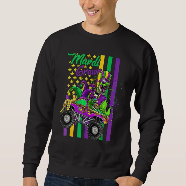 Kids Mardi Grawr T Rex Dino Mardi Gras Monster Tru Sweatshirt (Front)