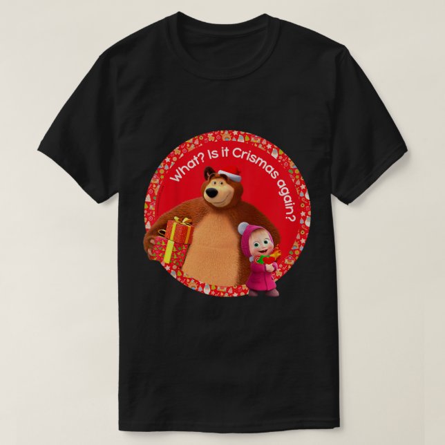 Kids Masha and the Bear Merry Christmas  T-Shirt (Design Front)