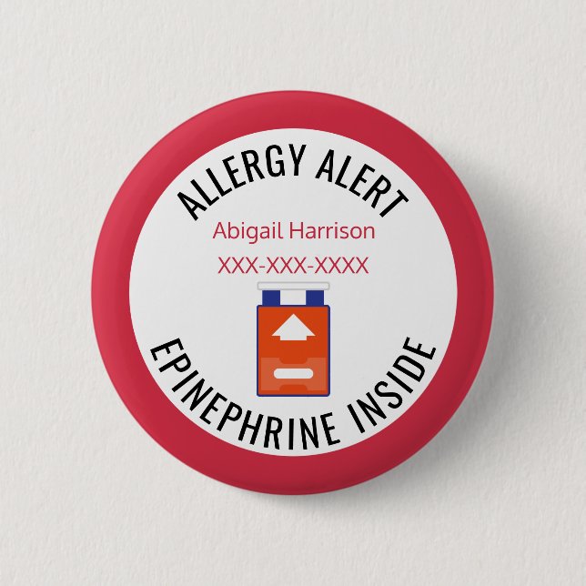 Kids Medical Alert Allergy Epinephrine Inside 6 Cm Round Badge (Front)