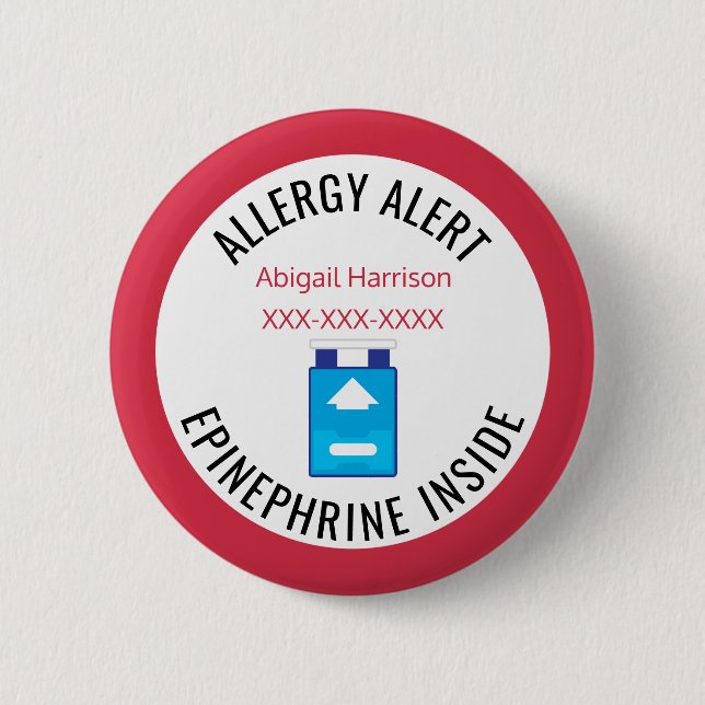 Kids Medical Alert Allergy Epinephrine Inside 6 Cm Round Badge (Front)