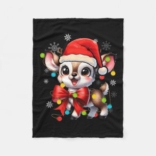 Kids Men Women Cute Reindeer Santa Hat Bow Christm Fleece Blanket