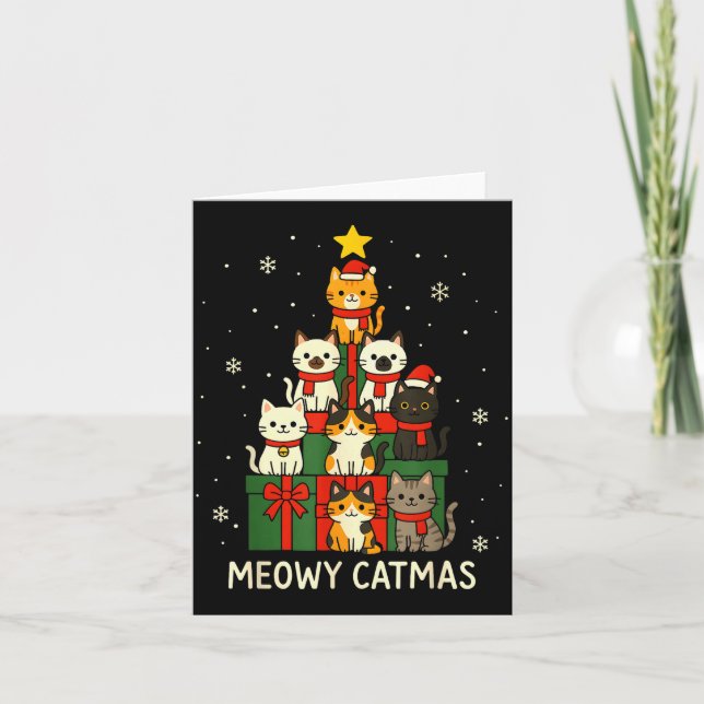Kids Men Women Meowy Catmas Funny Christmas Cats C Card (Front)