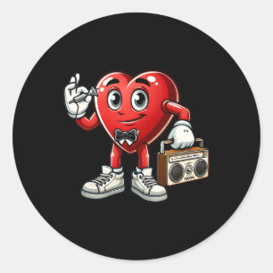 Kids Mens Retro 80s 90s Disco Dancing Heart Valent Classic Round Sticker