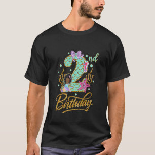 Kids Mermaid 2nd Birthday Outfit African American T-Shirt