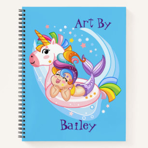 Kids Mermaid And Unicorn Custom Sketch  Notebook