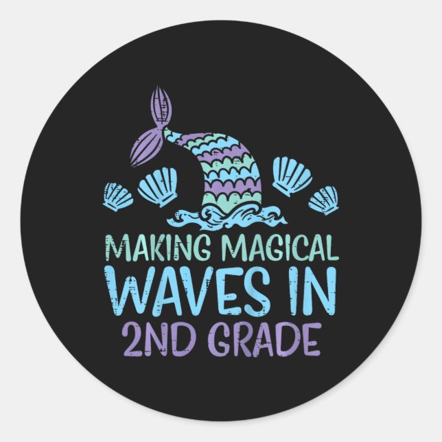 Kids Mermaid Magical Waves 2nd Grade Second First  Classic Round Sticker (Front)