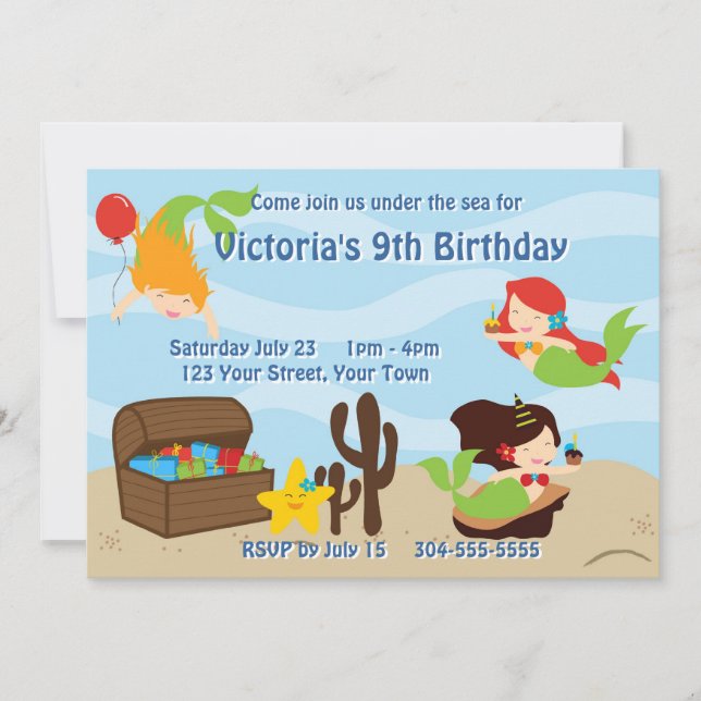 Kids Mermaid Pool Birthday Party Invitation (Front)