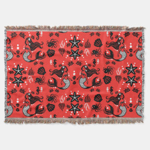 Kids Mermaid Red Pink Throw Blanket