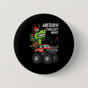 Kids Merry Christmas Dino Monster Truck Xmas Trex 6 Cm Round Badge