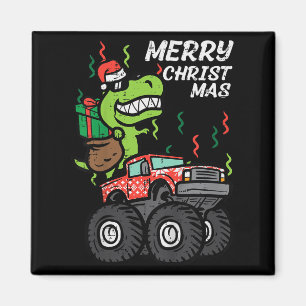 Kids Merry Christmas Dino Monster Truck Xmas Trex Magnet