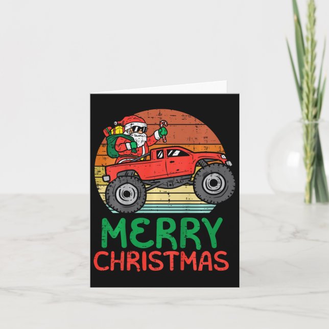 Kids Merry Christmas Santa Monster Truck Xmas Pj T Card (Front)