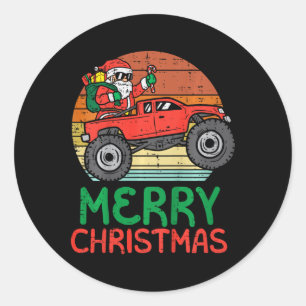 Kids Merry Christmas Santa Monster Truck Xmas Pj T Classic Round Sticker