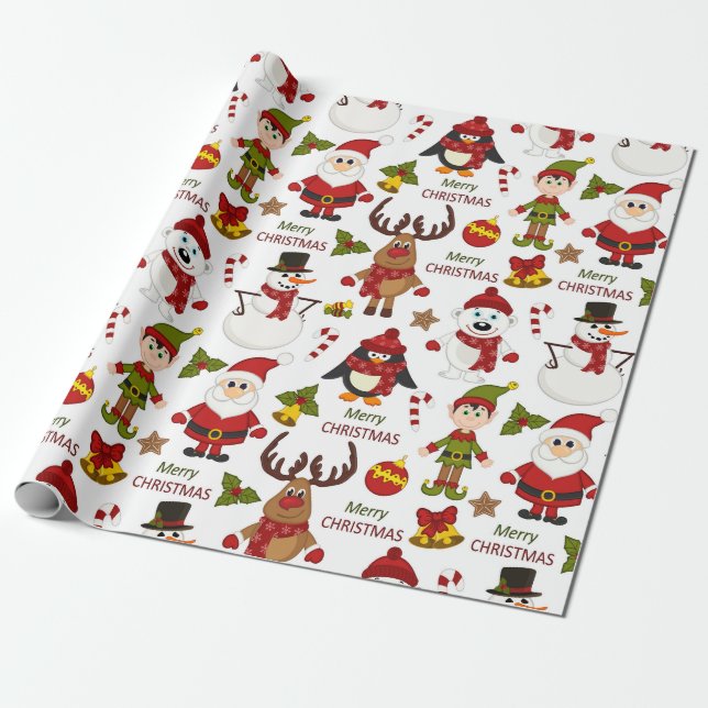 Kids Merry Christmas Wrapping Paper (Unrolled)