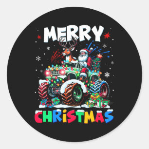 Kids Merry Christmas Xmas Lights Monster Truck San Classic Round Sticker