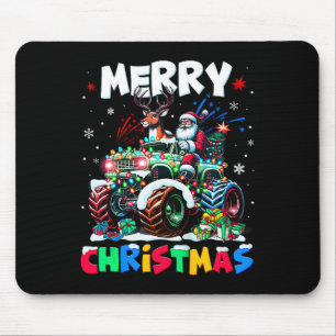 Kids Merry Christmas Xmas Lights Monster Truck San Mouse Pad