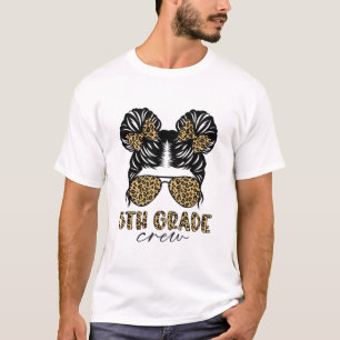 Kids Messy Bun 5Th Grade Crew Leopard Girls Back T T-Shirt