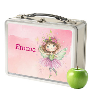 Kids Metal Lunch Box - Personalized Pink Fairy 