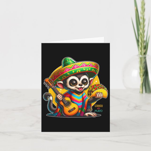 Kids Mexican Monkey With Sombrero And Poncho Cinco Card (Front)