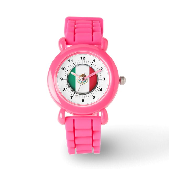 Kid's  Mexico Flag Pink Glitter Strap Watch (Front)