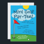 Kid's mini golf miniature golfing Birthdays party Invitation<br><div class="desc">Kid's mini golf miniature golfing Birthdays party Invitation. Fun colourful illustration for children. Suitable for boys and girls. Sports themed celebrations with activities for small kids. Cheerful green putt putt course with flag,  ball,  clouds and sun. Cute typography template for name,  date,  location and RSVP.</div>