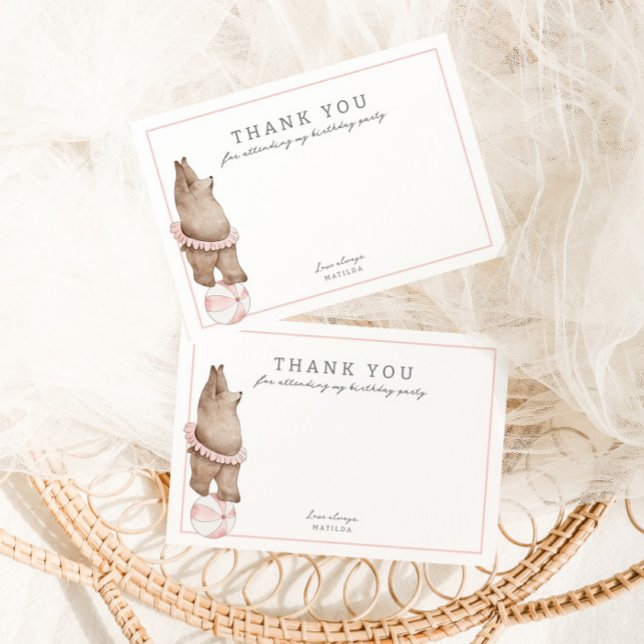 Kids' Modern Bear Circus | Girls Birthday Party Thank You Card (Creator Uploaded)