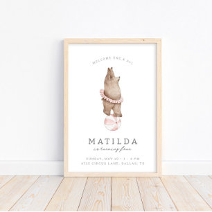 Kids' Modern Bear Circus   Girls Birthday Welcome Poster