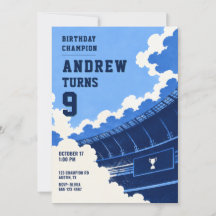 Kids Modern Blue Soccer Birthday Invitation