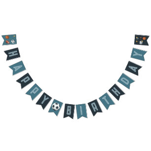 Kids Modern Blue Sports Boys Birthday Bunting