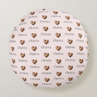 Kids Modern Blush Pink Name Pattern Round Cushion