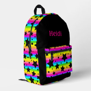 Kids Modern Bright Pink Rainbow Stars Printed Backpack