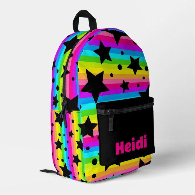 Kids Modern Bright Pink Rainbow Stars  Printed Backpack (Back Corner Left)