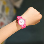 Kids Modern Cute Fun Custom Name 3D Monogram Watch<br><div class="desc">Cute monogrammed kids watch with your custom name as well as a shadow initial in red and pink. Modern,  minimalist,  simple,  and fun,  this typography driven design makes for a cool personalised gift!</div>