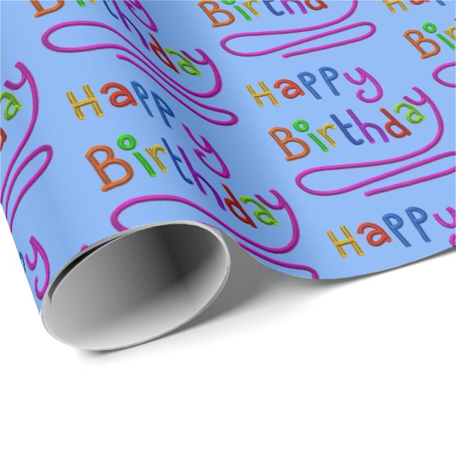 Kids Modern Happy Birthday Script Rainbow Fun Wrapping Paper (Roll Corner)