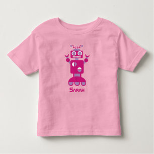 Kids Modern Pink Purple Robot Personalised Girls Toddler T-Shirt