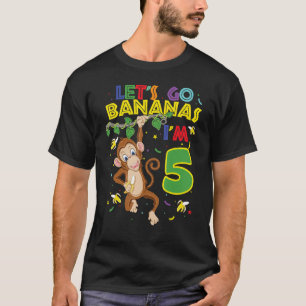 Kids Monkey 5th Birthday Zoo Let's Go Bananas I'm T-Shirt