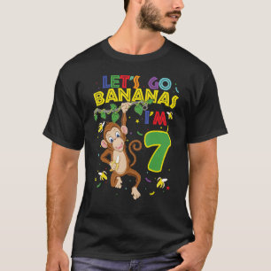 Kids Monkey 7th Birthday Zoo Let's Go Bananas I'm T-Shirt