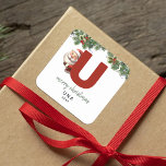 Kids Monogram Christmas Square Sticker<br><div class="desc">Give the gift of personalised charm this Christmas! Our monogram stickers,  featuring Santa hiding behind the letter U,  are a unique and thoughtful way to show your love. Customise with a name,  year and a heartfelt greeting. Make your Christmas gifts stand out!</div>