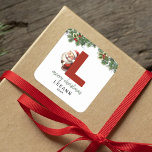 Kids Monogram Christmas  Square Sticker<br><div class="desc">Give the gift of personalised charm this Christmas! Our monogram stickers,  featuring Santa hiding behind the letter L,  are a unique and thoughtful way to show your love. Customise with a name,  year and a heartfelt greeting. Make your Christmas gifts stand out!</div>