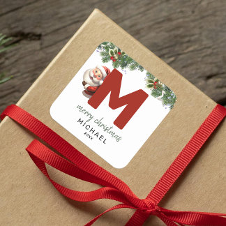 Kids Monogram Christmas Square Sticker