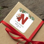 Kids Monogram Christmas Square Sticker<br><div class="desc">Give the gift of personalised charm this Christmas! Our monogram stickers,  featuring Santa hiding behind the letter N,  are a unique and thoughtful way to show your love. Customise with a name,  year and a heartfelt greeting. Make your Christmas gifts stand out!</div>