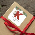 Kids Monogram Christmas Square Sticker<br><div class="desc">Give the gift of personalised charm this Christmas! Our monogram stickers,  featuring Santa hiding behind the letter K,  are a unique and thoughtful way to show your love. Customise with a name,  year and a heartfelt greeting. Make your Christmas gifts stand out!</div>