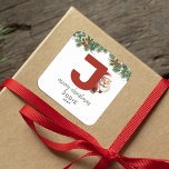 Kids Monogram Christmas Square Sticker<br><div class="desc">Give the gift of personalised charm this Christmas! Our monogram stickers,  featuring Santa hiding behind the letter J,  are a unique and thoughtful way to show your love. Customise with a name,  year and a heartfelt greeting. Make your Christmas gifts stand out!</div>
