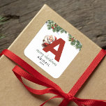 Kids Monogram Christmas  Square Sticker<br><div class="desc">Give the gift of personalised charm this Christmas! Our monogram stickers,  featuring Santa hiding behind the letter A,  are a unique and thoughtful way to show your love. Customise with a name,  year and a heartfelt greeting. Make your Christmas gifts stand out!</div>