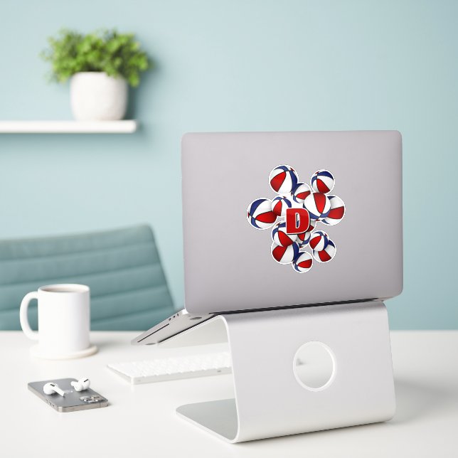 kids monogram on cluster of red blue basketballs (Laptop On Desk)
