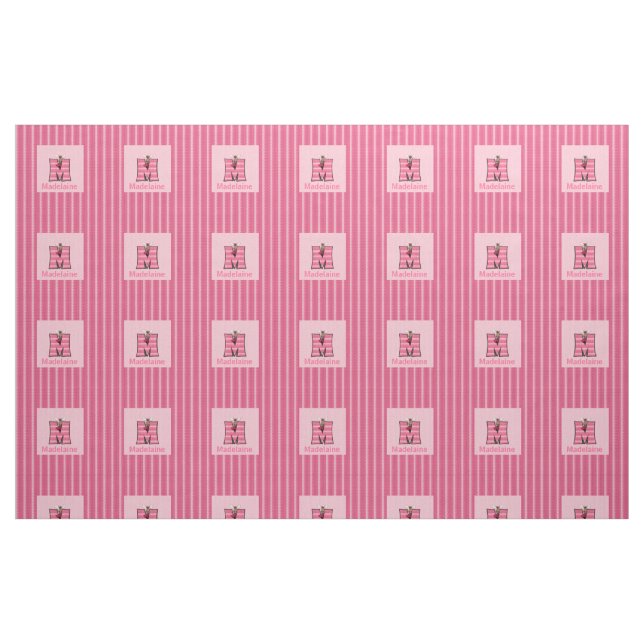 Kid's Monogrammed "M" Pink Moose Fabric (Fat Quarter)